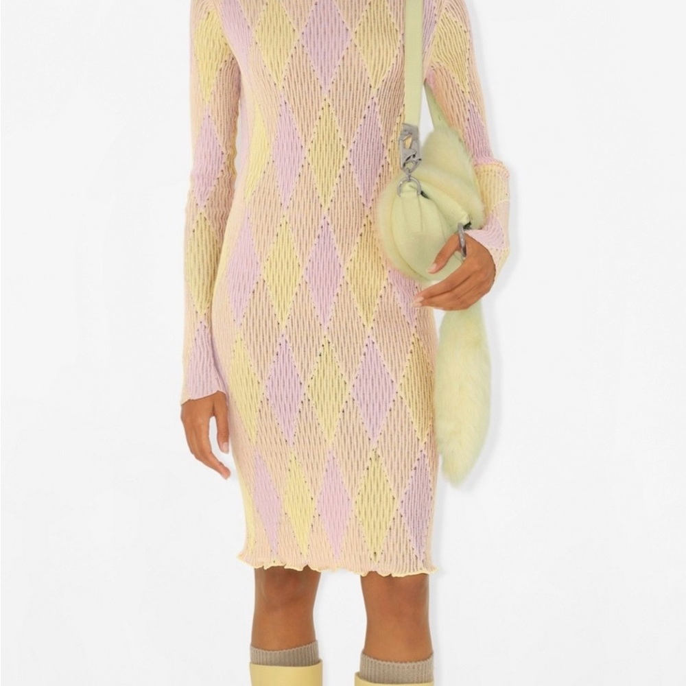 Burberry Pastel Diamond Knit Long Sleeve Dress